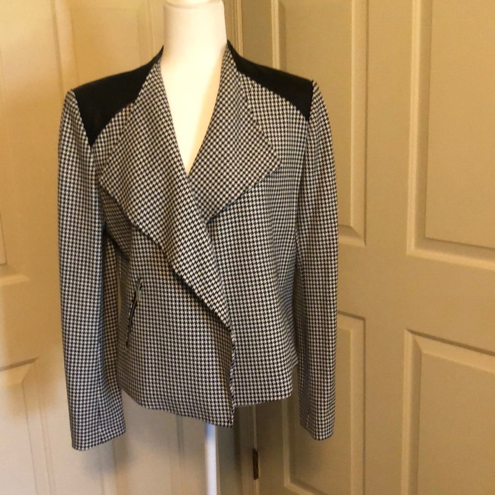Calvin Klein black and white checked moto jacket